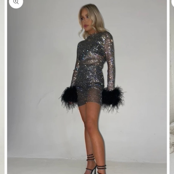 Chelan Feathered Diamanté Mesh Dress - Picture 1 of 3